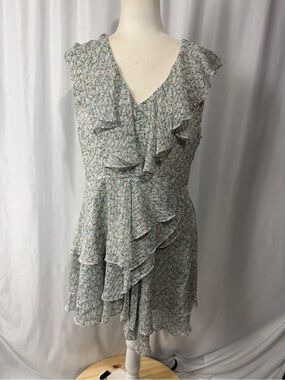 Bardot Women’s Green Floral Ruffle Dress Tie Back Romantic Sz 12